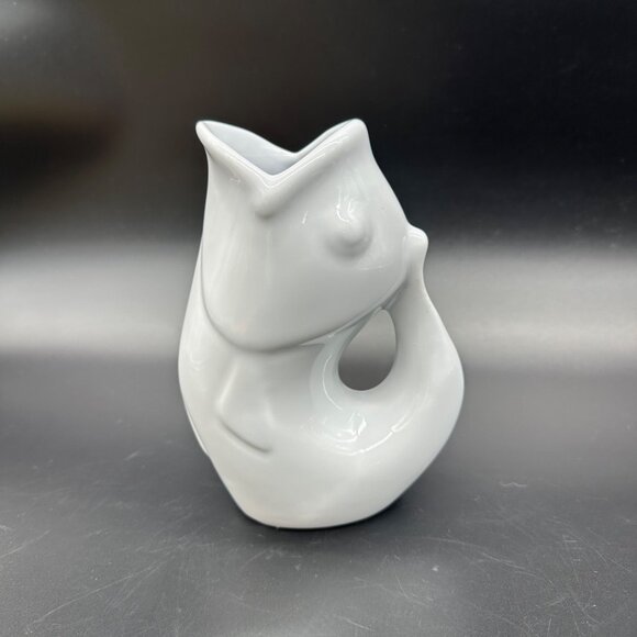 Gurgle Pot Koi Fish Pitcher 2006 White Ceramic Jug Figural Nautical 6.5 Inch - Picture 2 of 9